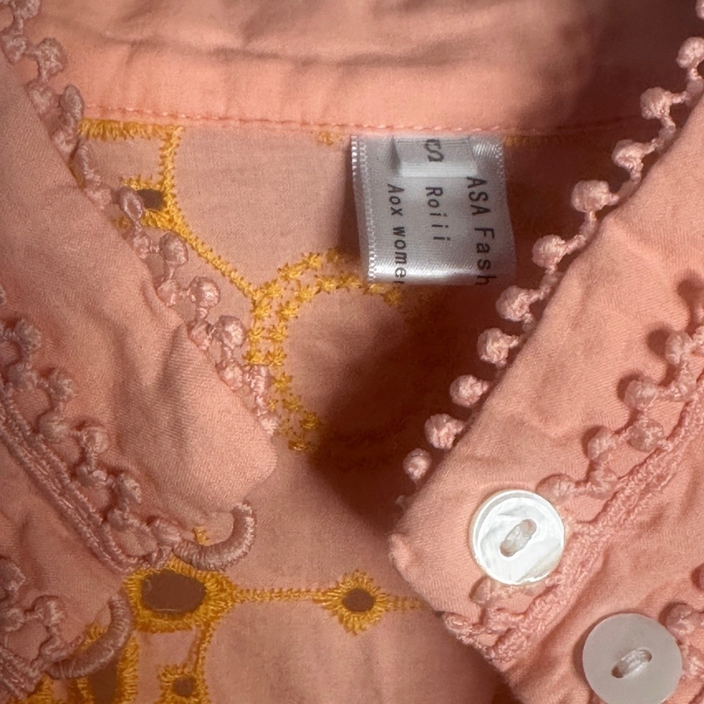 ROIII Small‎ Peach Eyelet Lace Mini Dress Peach Boho Embroidery Stunning Dress - Picture 9 of 12